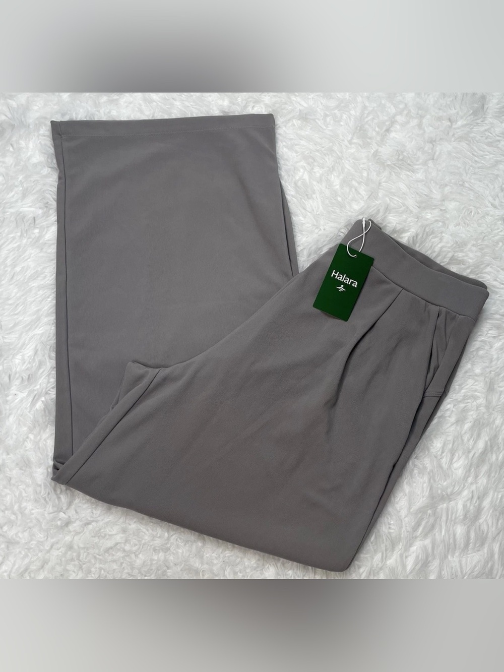 Halara Women’s Size LP Large Petite Wide Leg Pants Gray Pockets Office New